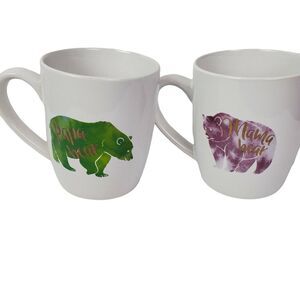 American Atelier Stoneware Mugs Lot of 2 Mama Bear & Papa Bear Coffee Tea GUC